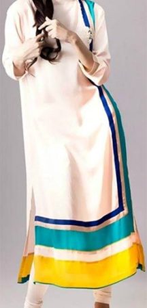 Ladies Casual Suits White Mixed Cotton Kurta