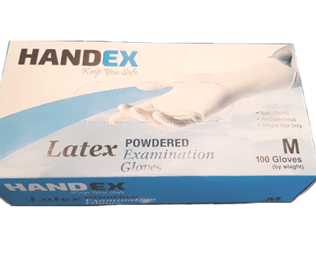 Handex latex powdered examination gloves